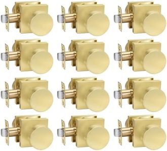 Goldenwarm Passage Door Knobs Gold, Zinc-Alloy Heavy Duty Closet Door Knob, Contemporary Brass Door Knob Passage, Brushed Gold Door Knobs for Hallway(12 Pack)