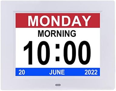 Digital Day Calendar Clock 8 Inch 12 Alarms Non-Abbreviations Day & Month Electronic Dementia Alzheimer Vision Impaired Memory Loss Desk Large Digital Alarm Clock