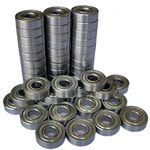 Tonmp 50 PCS 608-ZZ Ball Bearing - Double Metal Sealed Shielded Miniature Deep Groove Bearings for Furniture Wheel,Skateboards, Inline Skates, Scooters, Roller Blade Skates (8mm x 22mm x 7mm)