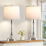 Spclsim 23.4" Modern Crystal Table Lamps for Bedroom Set of 2, Candlestick Bedside Nightstand Lamps with Nickel Metal Base, White Shade Living Room End Table Lamps, Bulbs Included