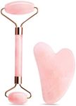 URAQT Gua Sha and Jade Roller Set, Jade Gua Sha Board and Face Roller Set, Quartz Jade Stone Gua Sha Facial Tool, Face Scraping Massager, Anti Aging Massage Beauty Tool for Face, Eye, Neck (Pink)