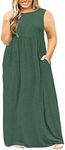 Nemidor Women Sleeveless Loose Plain Casual Plus Size Long Maxi Dress with Pockets, Army Green, 24 Plus