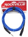 Rockville RCXMB10BL 10' Male REAN XLR to 1/4'' TRS Cable Blue 100% Copper