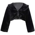 FEESHOW Girls Faux Fur Long Sleeve Jacket Coat Wedding Bridal Birthday Party Shrug Bolero Winter Outwear (Black, 10-12 Years)