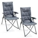 EVER ADVANCED Luxury Camping Chairs 2 Set for Adults Heavy Duty High Back Oversized Folding Garden Chair Comfy Padded 6cm Loadable 150kg Cam Adjustable Dining Chairs 4-Position Recliner Chair Grey