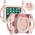 BRAECN Kids Cute Cat Case for iPad Mini 5th/4th/3rd/2nd/1st Gen 7.9 Inch, Silicone Shockproof Durable Childproof Cover with Carrying Strap, Handle Grip, Shoulder Strap, Pencil Holder, Kickstand, Pink