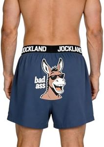 JOCKLAND Funny Animal Boxer Shorts for Men, Novelty Humorous Underwear, Gag Gift Boxers for Him (US, Alpha, Medium, Regular, Regular, DARK BLUE)