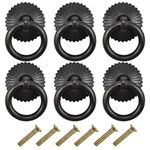 6 Pack Kitchen Cupboard Handles, Door Knobs, Antique Drawer Ring Pull Handle with Screws, Metal Copper Furniture Cabinet Drawer Knobs Replacement for Kitchen Bathroom (Black)