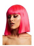 Smiffys Fever Lola Wig, Neon Pink Blunt Cut Bob with Fringe, 30cm/ 12in, Fever Wigs Fancy Dress, Fever Dress Up Wigs