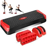 Yes4All 2-in-1 Adjustable Aerobic Stepper with Half Round Legs for Home Workout, Step Exercise & Balance Training - Red