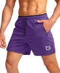 Men's Running Shorts with Zipper Pockets Quick Dry Gym Athletic Workout 5" Shorts for Men (Purple, XX-Large)