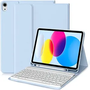 aoub Compatible for iPad 10th Generation Case with Keyboard 10.9 inch 2022, Detachable Bluetooth Keyboard, Smart Stand Folio Keyboard Cover with Pencil Holder for iPad 10th Gen, Sky Blue