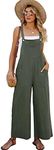 Flygo Overall Jumpsuit for Women Loose Fit Casual Cotton Linen Jumper Wide Leg Overalls RompersArmyGreen-3XL