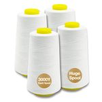 Serger Thread, All-Purpose Thread for Sewing, White Thread, Polyester Sewing Thread, 4 Cones of 3000 Yards Each Spool Thread for Sewing Machine Thread