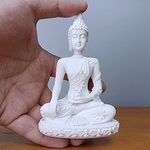 HYFAN Mini Sandstone Buddha Yoga Meditation Statue Harmonious Figurine Collectible Craft Feng Shui Sculpture Decor for Home Office Shelf Desktop (White 2