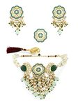 ZAVERI PEARLS Turquoise Blue & Green Meenakari Cascading Waterfall Beads Necklace Earring & Ring Set For Women-ZPFK14607