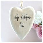 Mr & Mrs Est 2024 Solid Wood Tree Xmas Decoration. Newlywed Christmas Bauble. Newlywed Home Ornament. Just Married Gift