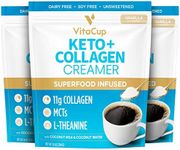 VitaCup Keto + Collagen Coffee Creamer Vanilla Flavor w/MCT, Collagen Protein, Coconut Water, L-Theanine for Keto Diet, Coffee, Smoothies, & Shakes, Dairy-Free, Gluten-Free, Soy-Free, 3 bags,10oz each