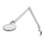 Daylight Omega 5 Premium LED Magnifying Lamp with Interchangeable Glass Lenses, Adjustable Arm Dimmer Switch for Professionals in Health & Beauty, Low Vision Applications, White, 1 Count