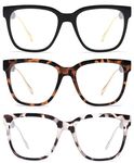 JM 3 Pack Classic Square Reading Glasses for Women Men, Retro Trendy Oversized Square Blue Light Blocking Readers +1.0