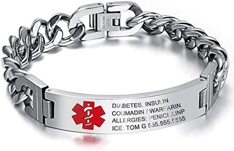 Emergency Medical Alert Bracelets for Women Men Free Engrave Medical ID Bracelets 7.5 to 9.5 Inches Non Tarnish Titanium Steel Medical Alert ID Bracelet for Women Men (Silver-8.5 inches for men)