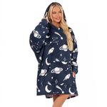 OHS Oversized Blanket Hoodie Mens Navy Blue Space, Wearable Blanket Hoodie Womens Hooded Blanket Adult Soft Warm Sherpa Fleece Giant Blanket Hoodie