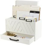 BLU MONACO Mail Organizer for Home - Bill Organizer for Desk - White Wooden Kitchen Mail Organizer Countertop Mail Organizer with Drawer - Mail Holder Countertop Mail Sorter - Mail Organizer for Desk