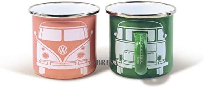 BRISA VW Collection - Volkswagen Juego de 2 Tazas de Esmalte para café té o Cappuccino para Camping T1 Bus (Verde/Rosa)