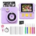 Kids Camera for Girls Boys, Kids Instant Print Camera Toy, 1080P HD Kids Digital Camera with Photo Paper, 6 Colour Pens 32GB SD Card, Birthday Gifts for 3 4 5 6 7 8 9 10 11 12+ Year Old Girl, Purple