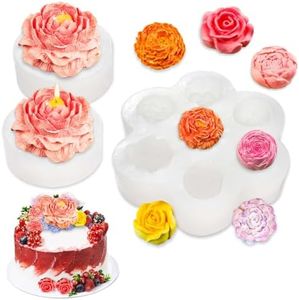 3 PCS Rose Flower Silicone Molds,Flower Candle Molds for Candle Making,Rose Peony Fondant Mold for Jelly Chocolate Cake Decorating, Epoxy Resin Wax Soap Clay Plaster Home Décor Handmade