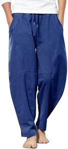 COOFANDY Men's Baggy Linen Pants Stretch Elastic Waist Loose Fit Yoga Beach Pants Army Green L