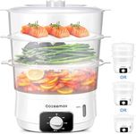 13.7QT Electric Food Steamer for Cooking, 3 Tiers Vegetable Steamer, 800W Fast Simultaneous Cooking, 60-Minute Timer, Veggies Steamer, Ideal for Fish Seafood Rice, BPA-Free Baskets (White)