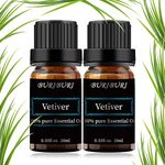 BURIBURI 2-Pack Vetiver Essential Oils for Massage, Diffuser, Aromatherapy, Humidifier - 100% Pure Organic Vetiver Oils, 2x10ML