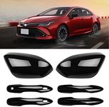 Black Side Mirror Covers and Handle Caps Replace for 2020 2021 2022 2023 Toyota Corolla Accessories, With Smart Key Holes