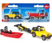 Siku - Jeep with Boat - Yellow - Sturdy Transporter Vehicle - Metal and Plastic PVC Free - Endless Playing Fun - Small-Scale Toy - SK-1658