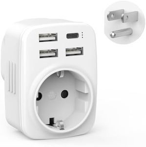 Clomnpe Adattatore Presa Americana, 5 in 1 Adattatore USA, Adattatore per Spina USA con 4 USB e 1 Presa Schuko, Adattatore Presa USA da Viaggio per America, Canada, Messico, Thailandia, Spina Tipo B