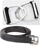 Lussoro Stirrup Leathers Black for Horse Leather Stirrups Black Horze Stirrup Leathers Iron Horse Stirrup Combo Pack