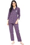 ZEYO Women's Cotton Bear Printed Night Suit Set Of Shirt & Pajama Set 5270 (Purple Xxx-Large)