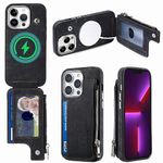 Wallet Case for iPhone 13 Pro 6.1 inch with MagSafe Magnetic RFID Blocking Card Holder Kickstand Wireless Charging Leather Zipper Phone Cover for iPhone13Pro 5G i i-Phone i13 iPhone13 13Pro Black
