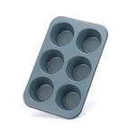 Monfish Muffin Pan 6 Jumbo Cup Carbon Steel Haze Blue Non Stick Coating Muffin Cupcake Tin 3.5inch Cup Roy Blue