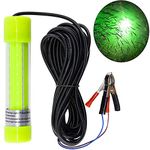 Underwater Fishing Light Super Bright Lure Bait Finder Night Fishing Light 20W LED Lamp 12V-24V with Battery Clip for Shrimp, Prawns, Squid and Fish (Green)