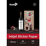 KOALA Inkjet Self Adhesive/Sticky Back White Glossy Photo Paper, Label Printing Paper, A4, 100 Sheets