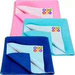 BeyBee Waterproof Quick Dry Sheet for Baby|Anti-Piling Fleece Extra Absorbent Washable Mattress Protector|Bed Protector Sheet for Toddler Medium Combo 100x70CM Pack of 3 Royal Blue+Sea Blue+Pink