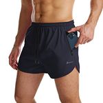 Suwangi Men's Running Shorts 2-in-1 Quick Dry Workout Gym Fitness Training Short with Zip Pockets Blue