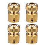 Hydrogarden 4 pc Brass Hose Connector Hose End Quick Connect Fitting 1/2" Hose Pipe Quick Connector for Gardening, Home Watering,Car Washing