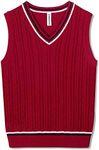 BOBOYOYO Boys Sweater Vest Unisex Cable Knit 100% Cotton Toddler Uniform Vest for Little Big Childrens Kids Teenage Girls, Red, 5-6 Years