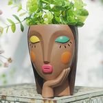 Saysmile Face Planter Pots for Indoor Plants, Resin Head Planter Succulent Planter Flower Planter Cute Girl Head Pots with Drainage Hole - Painted Thinking Girl Closed Eyes