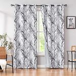 FMFUNCTEX Blackout Curtains for Bedroom with Grey Liner, Black Branch Pattern Print on White Curtains 84 Inches Long for Living Room, Thermal Insulated Drapes, Grommet Top Window Curtains 2 Panels