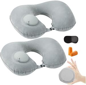 NARUTOO 2PCS Inflatable Travel Pillow, Adjustable Inflatable Neck Pillow, Portable Fast Inflatable Pillow U-Shaped with Sleep Mask,Earplug and Carry Bag, for Airplanes, Traveling (Grey)