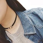 2PCS Fashion And Personality Collarbone Chain Choker Necklace With Metal Ring Adjustable Collar Bib Collar Chain Necklace for Women Girls Best Gift(Black) est Xmas Gift